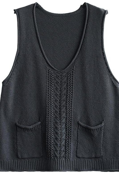 Pocket Knitted Hollow Sweater Vest