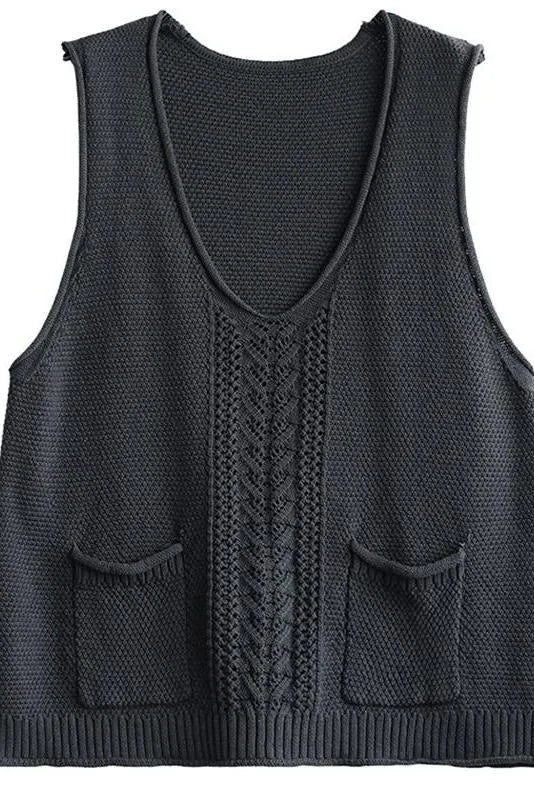 Pocket Knitted Hollow Sweater Vest