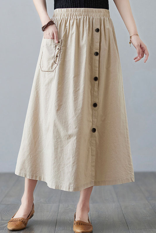 -cotton Linen Embroidered Pocket Skirt