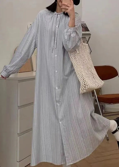 Natural Apricot Peter Pan Collar Striped Button Maxi Dress