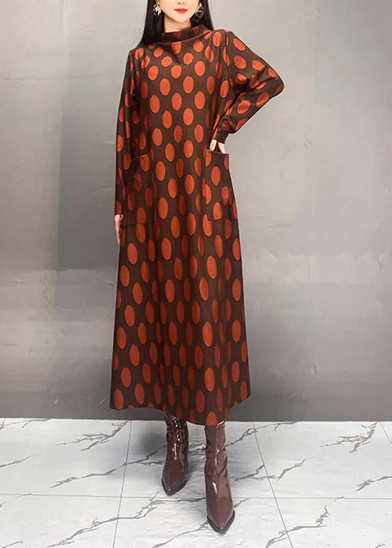 Mulberry Turtleneck Dot Print Maxi Dress Fall