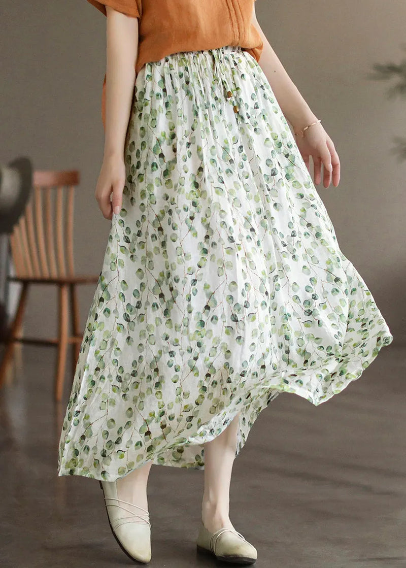 Yellow Print Elastic Waist Maxi Skirt