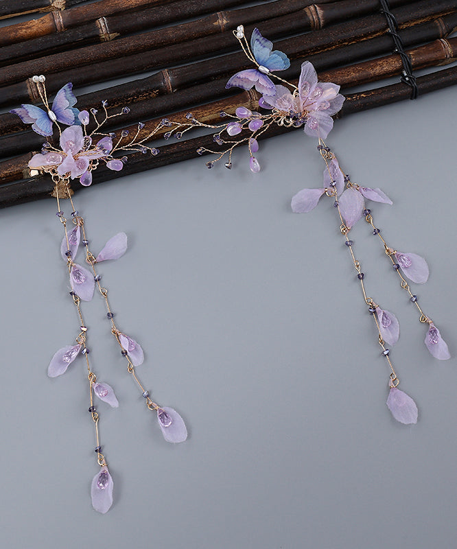 Chinese Style Purple Acrylic Cloth Butterfly Tassel Hairpin