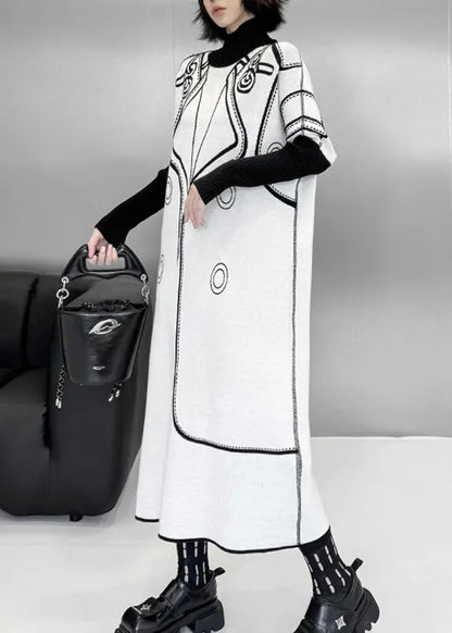 Classy Black Turtleneck Print Wear on Both Sides Cotton Knit Long Sweater Dress Fall