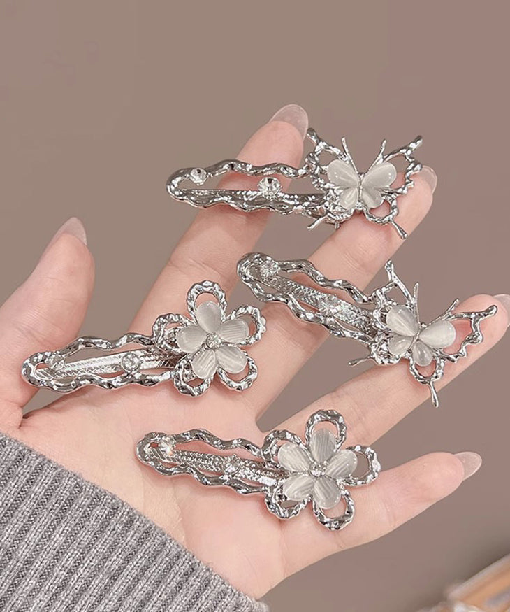 Silk Metal Zircon Hollow Out Butterfly Hairpin Two-piece Set