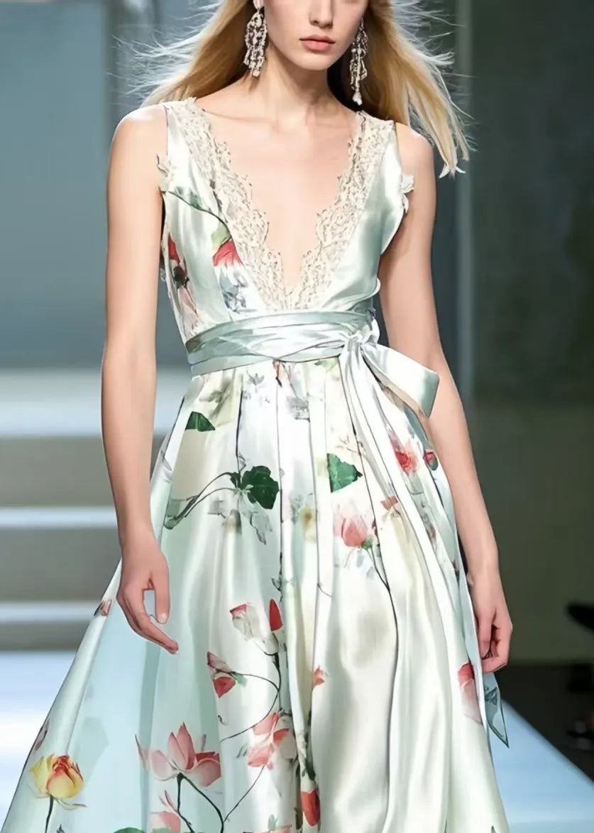 White Print Exra Large Hem Party Dress Summer