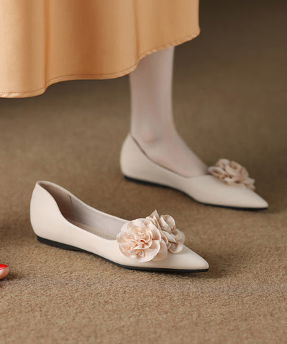 Beige Faux Leather Flat Feet Shoes Splicing Pointed Toe