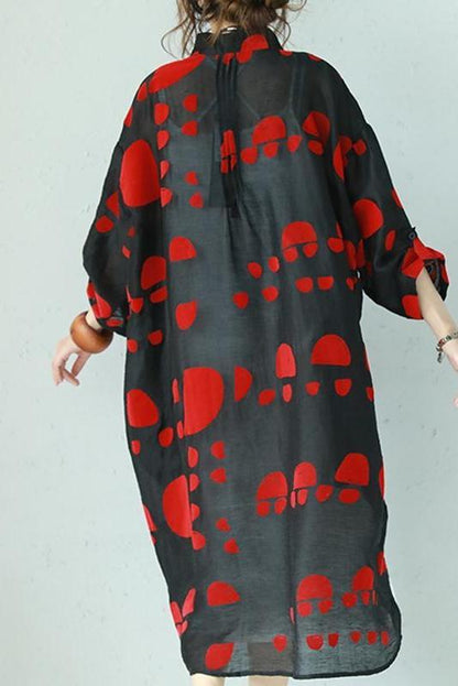 Loose Summer Red Dot Black Chiffon Long Dresses Outfits