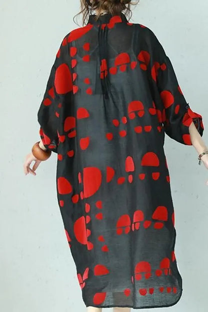 Loose Summer Red Dot Black Chiffon Long Dresses Outfits