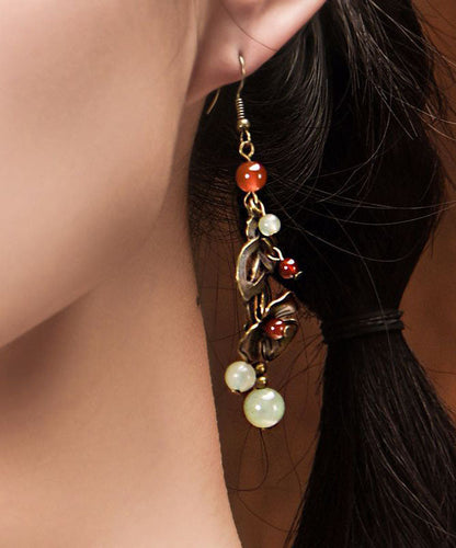 Copper Color Flower Fine Agate Metal Copper Drop Earrings