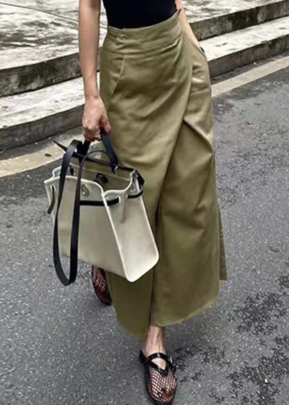 Khaki Asymmetrical Patchwork High Waist Pockets Maxi Skirt Summer