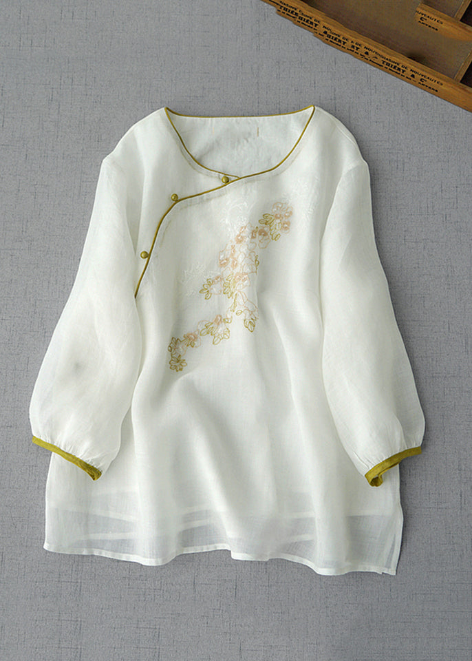Apricot Embroidered Patchwork Button Shirt Summer