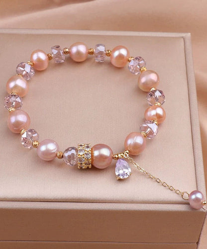 Rose Gold Alloy Pearl Crystal Beading Tassel Charm Bracelet