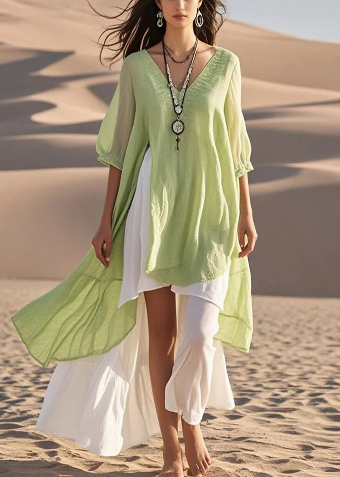Light Green Asymmetrical Cotton Vacation Dresses Summer