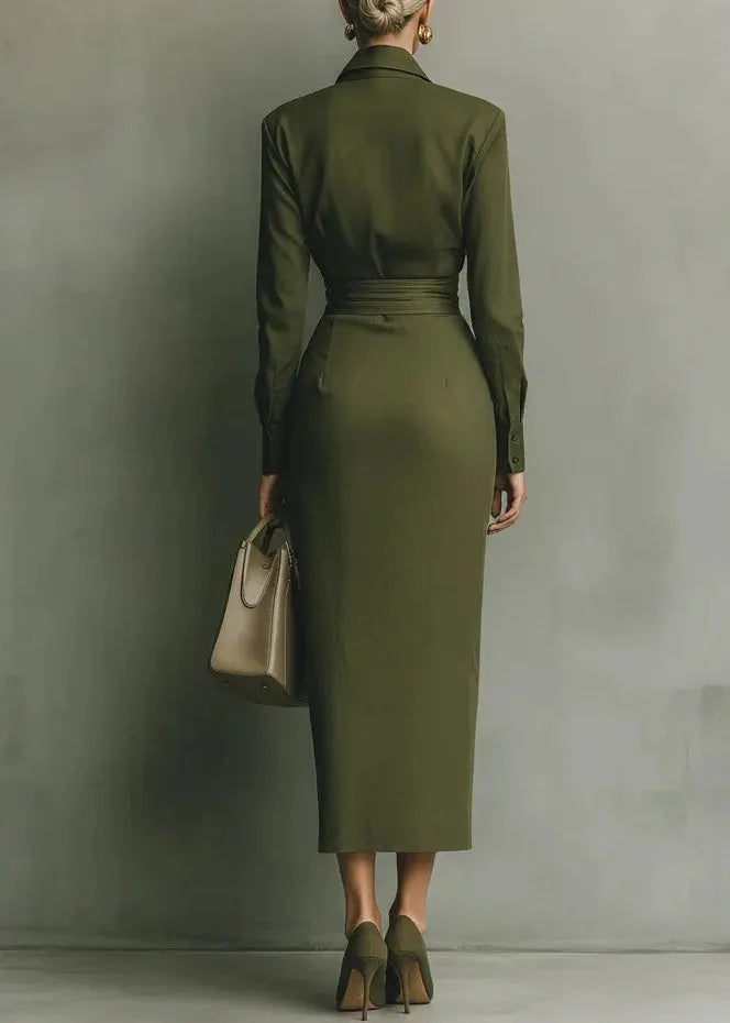 Green Peter Pan Collar Pockets Patchwork Cotton Dress Fall