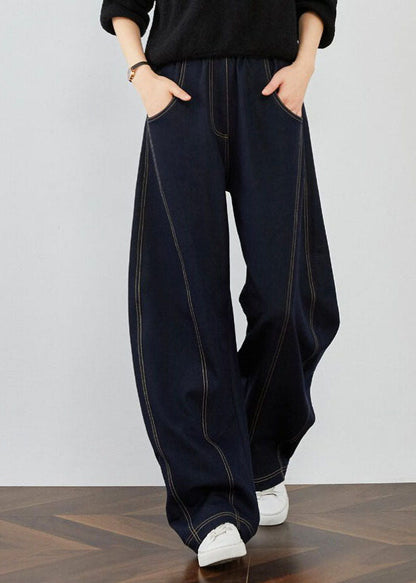Blue Pockets Patchwork Denim Pants Spring