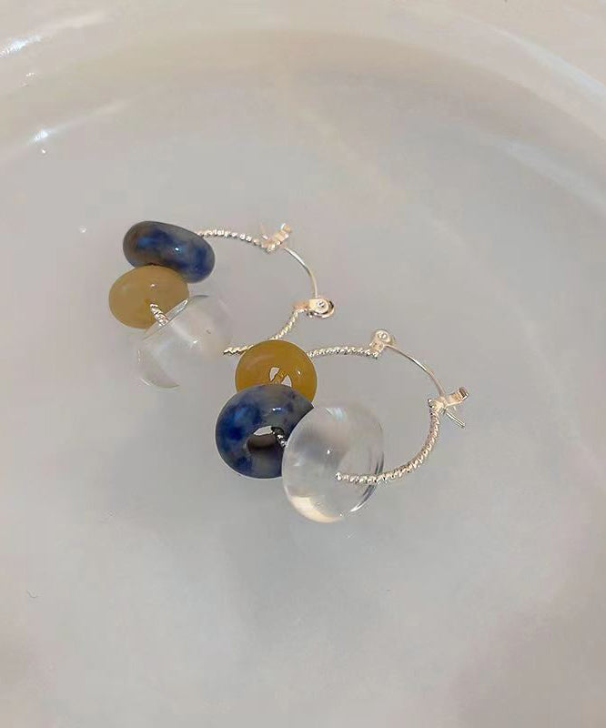 Multicolour Copper Gem Stone Glass Hoop Earrings