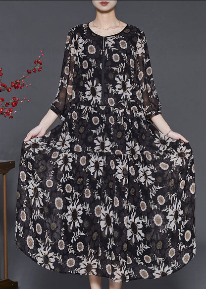 Black Oversized Print Chiffon Robe Dresses Summer