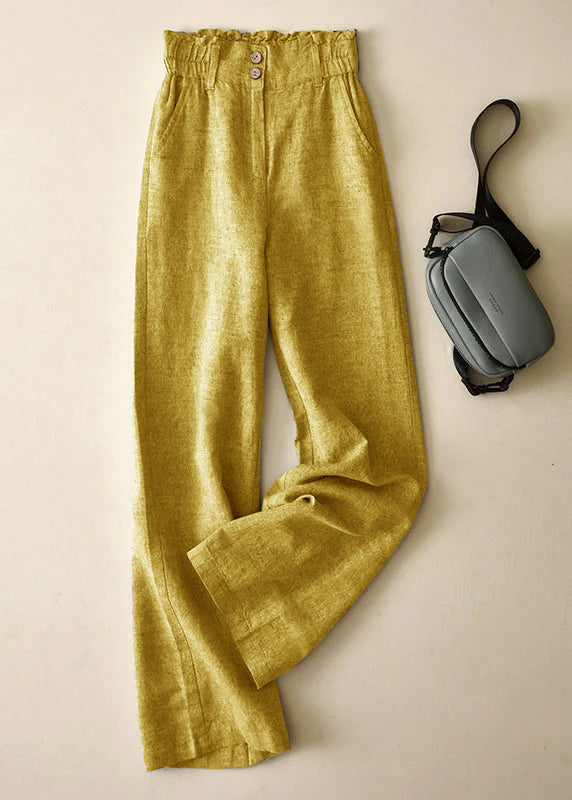 Red High Waist Button Linen Straigh Pants Summer