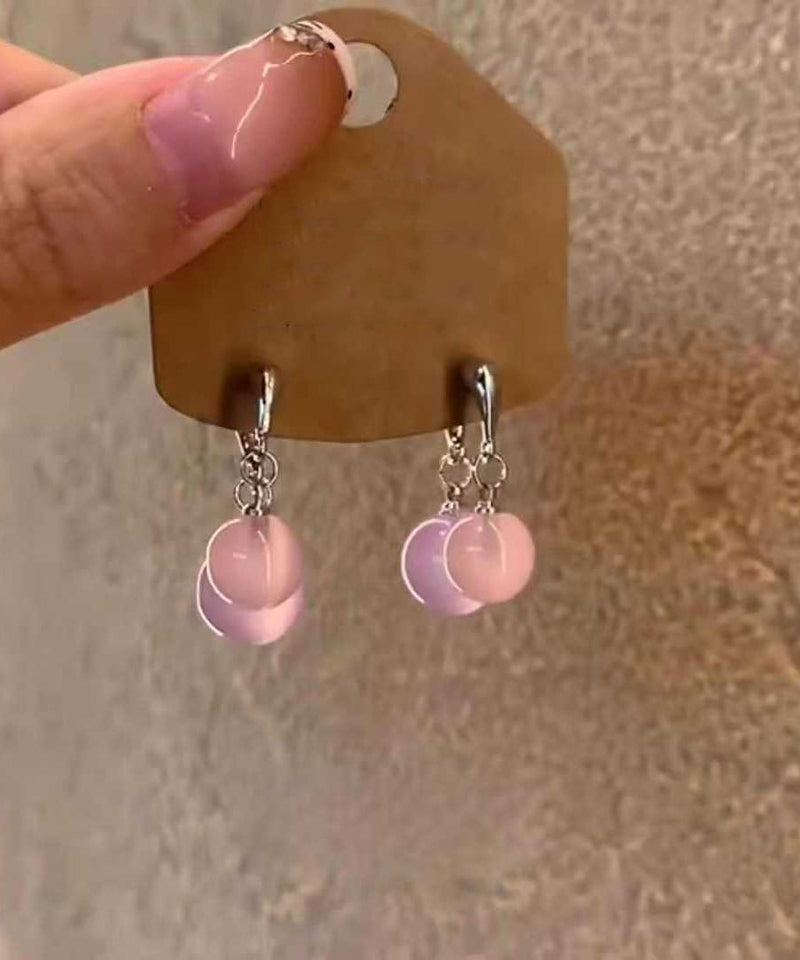 Brief Pink Copper Alloy Resin Hoop Earrings