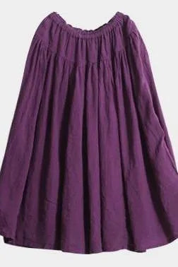 Summer Green and Purple Loose Linen Skirt for