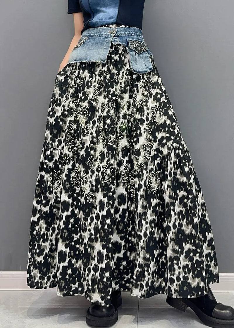 Black Print High Waist Cotton Skirt Fall