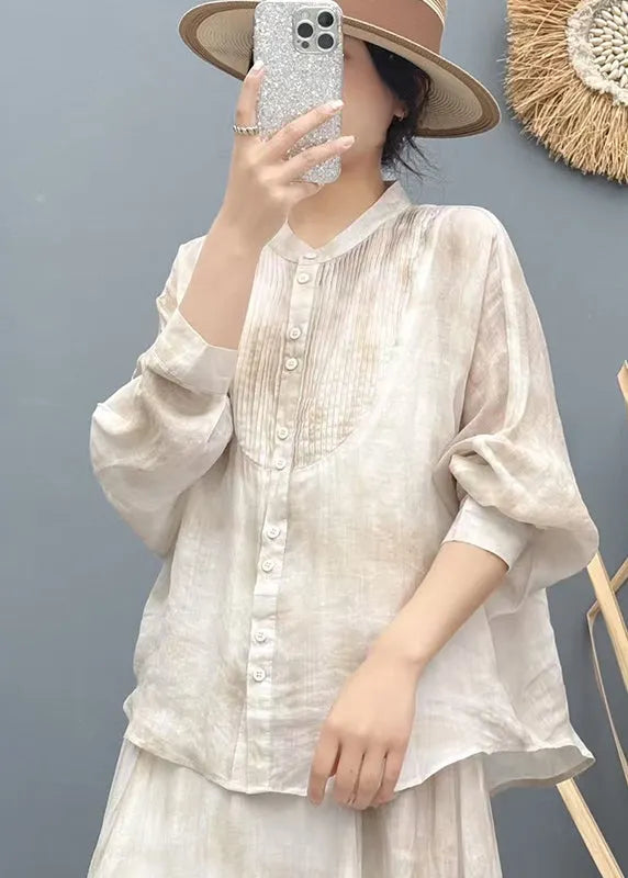 Italian Apricot Oversized Wrinkled Linen Upf 50+shirt Summer