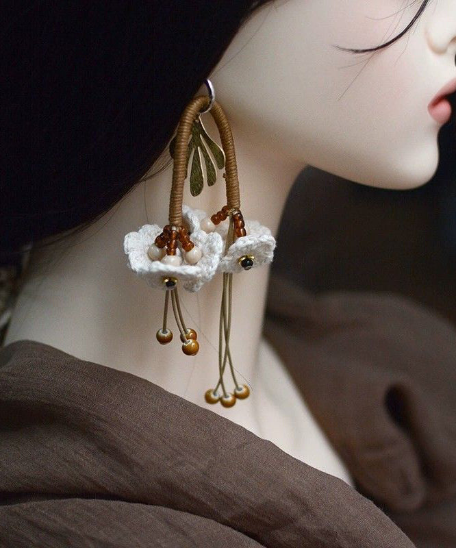 Unique White Stainless Steel Tassel Drop Earrings