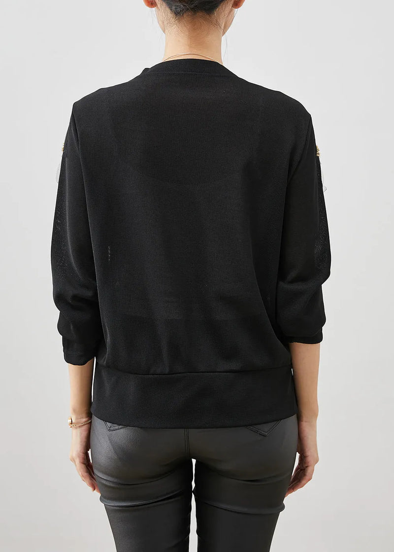 Style Black Sequins Button Down Cotton Cardigan Fall