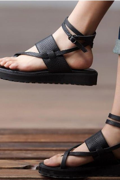 Summer Black Flat Strappy Sandals