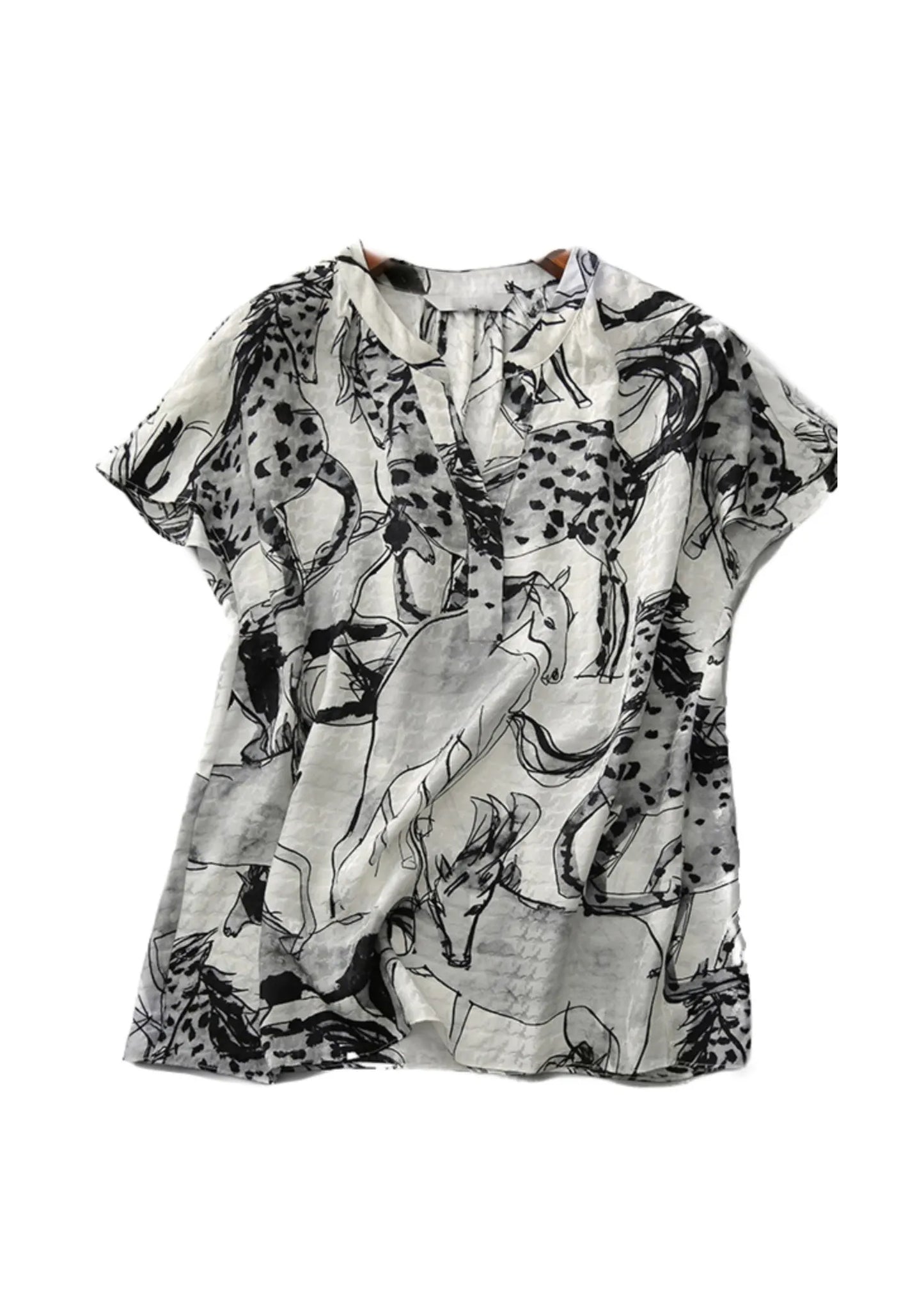New V Neck Print Chiffon Tops Summer
