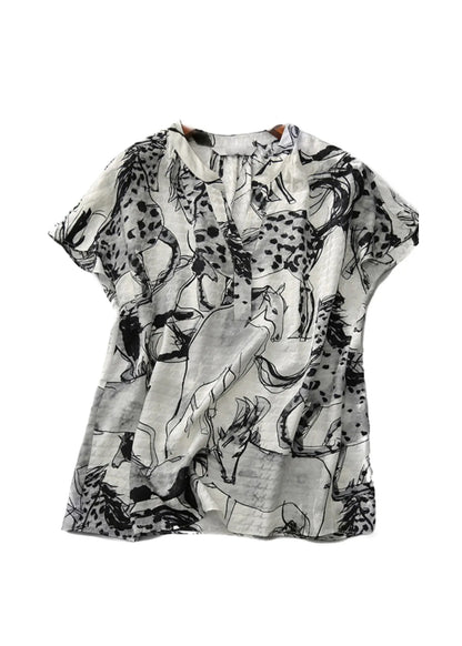 New V Neck Print Chiffon Tops Summer