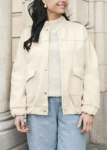 Modern Grey O Neck Pockets Patchwork Cotton Jacket Fall