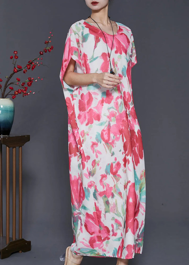 Pink Oversized Print Cotton Vacation Dresses Summer