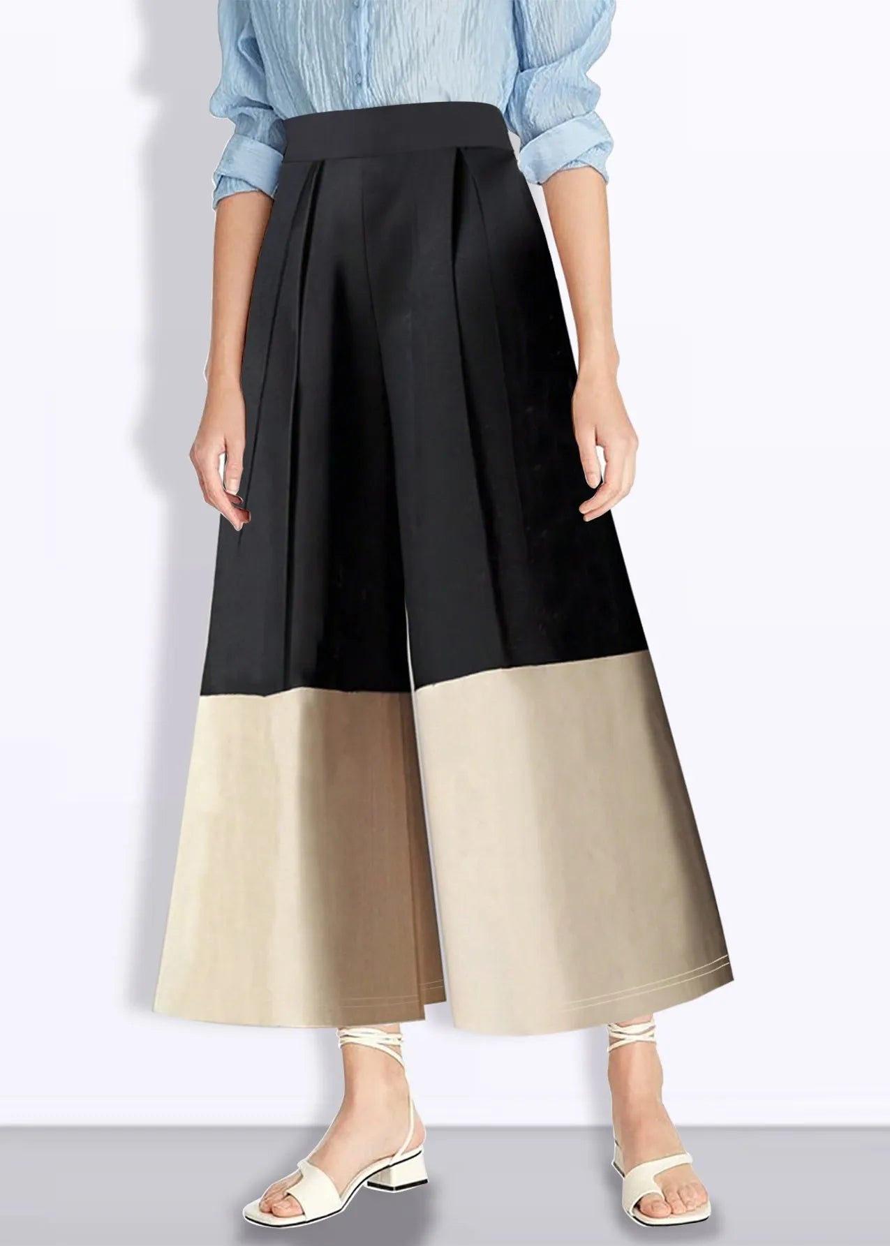 Colorblock High Waist Pockets Crop Pants Summer