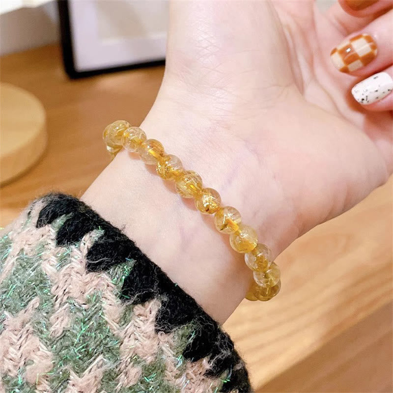 7mm Gold Rutilated Quartz Wealth Bracelet With Sun Stone & Kyanite