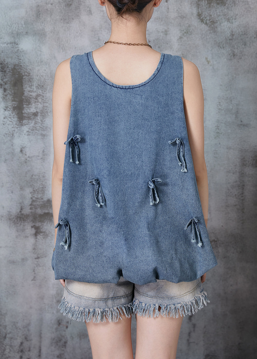 Blue Bow Denim Beach Vest Sleeveless