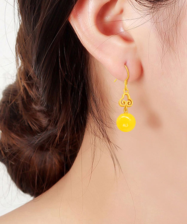 Yellow Sterling Silver Overgild Beeswax Xiangyun Drop Earrings