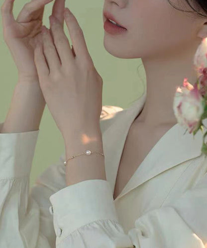 Stylish Gold Copper Overgild Pearl Crushed and Silver Tassel Two Piece Set Charm Bracelet