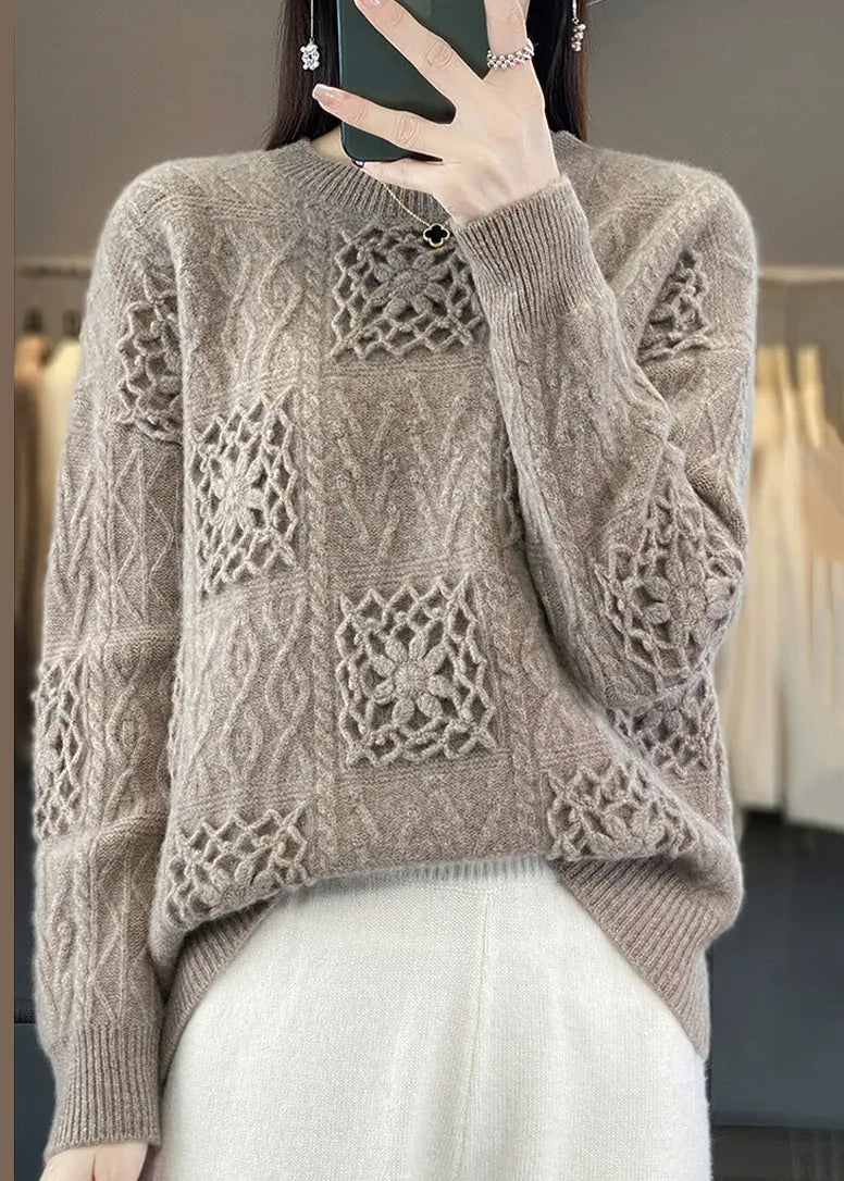 Boutique Beige O Neck Woolen Sweater Fall