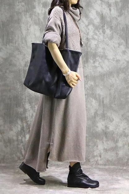 Loose High Neck Cotton Linen Maxi Dresses for
