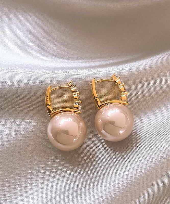 Pink Sterling Silver Overgild Pearl Hoop Earrings