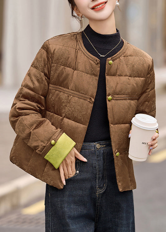 Coffee Pockets Patchwork Duck Down Down Short Coat Winter