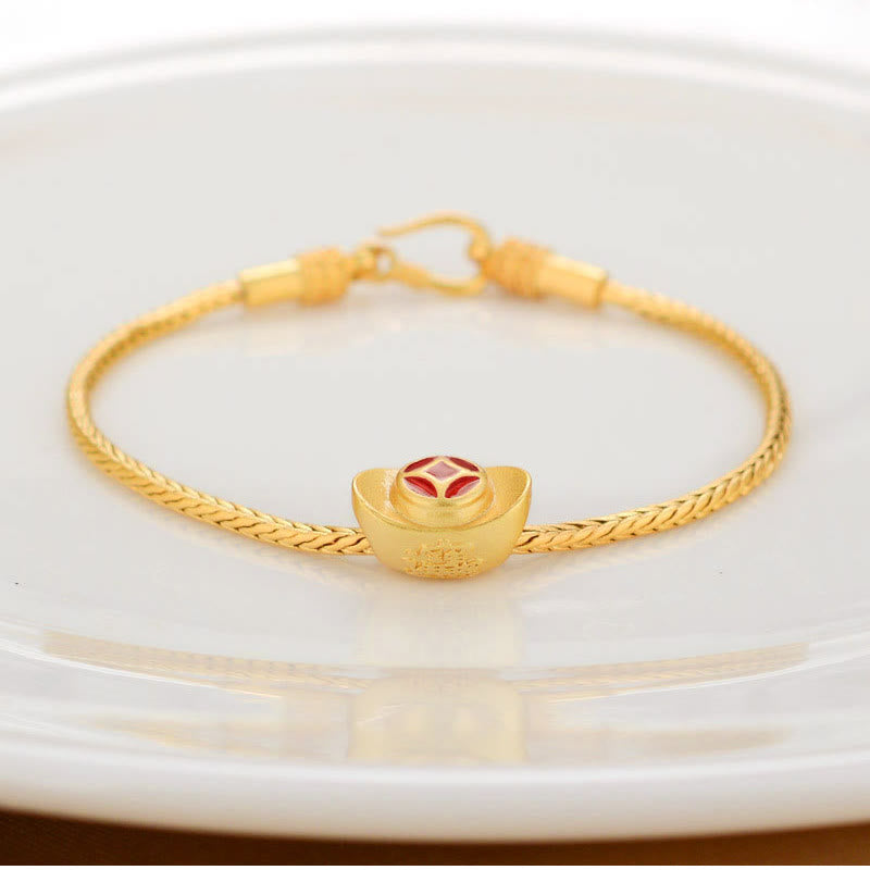Buddha Stones Tibetan 18k Gold Om Mani Padme Hum Lucky Koi Fish Fu Character Ingot Copper Coin Peace Bracelet