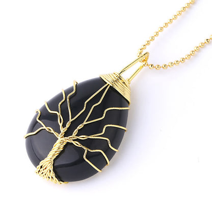 Buddha Stones Natural Quartz Crystal Tree of Life Healing Energy Necklace Pendant