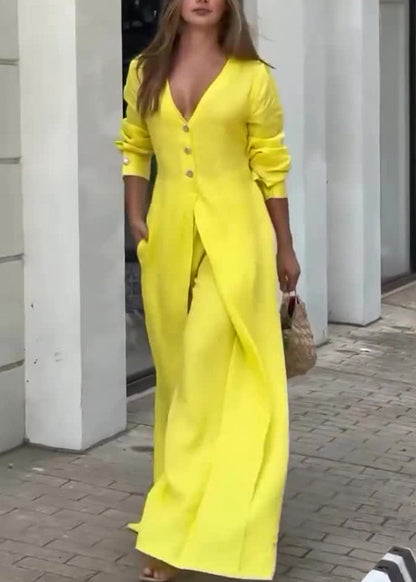 Yellow Comfortable Long Sleeve Dress