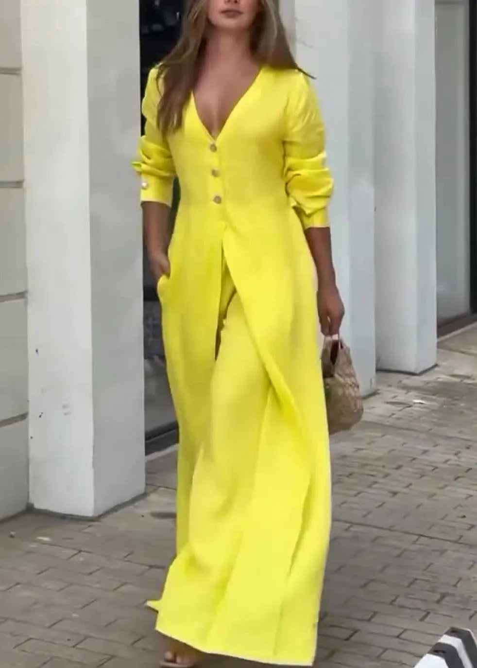 Yellow Comfortable Long Sleeve Dress