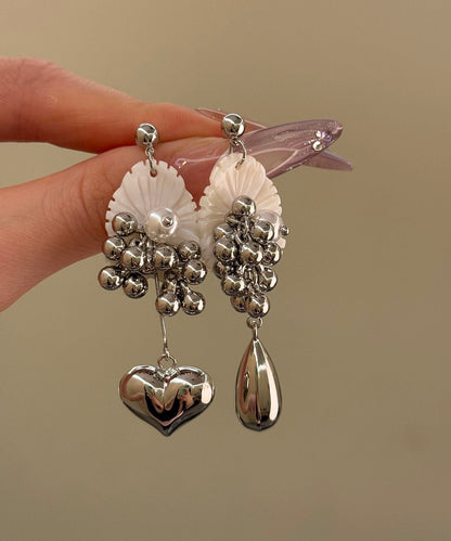 Boutique Silk Alloy Crystal Shell Pearl Asymmetrical Drop Earrings