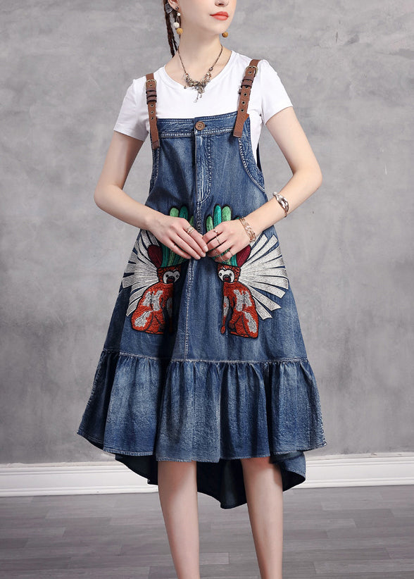 Blue Print Low High Design Spaghetti Strap Sundress Sleeveless