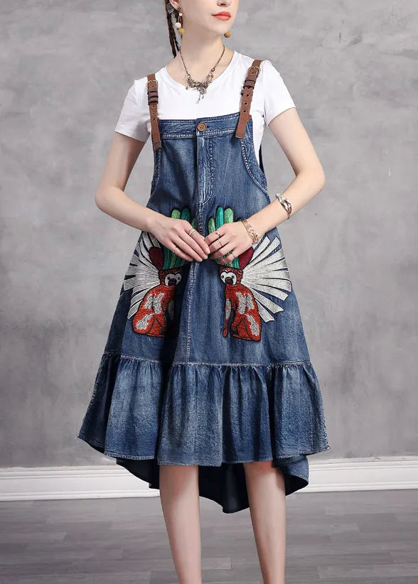 Blue Print Low High Design Spaghetti Strap Sundress Sleeveless